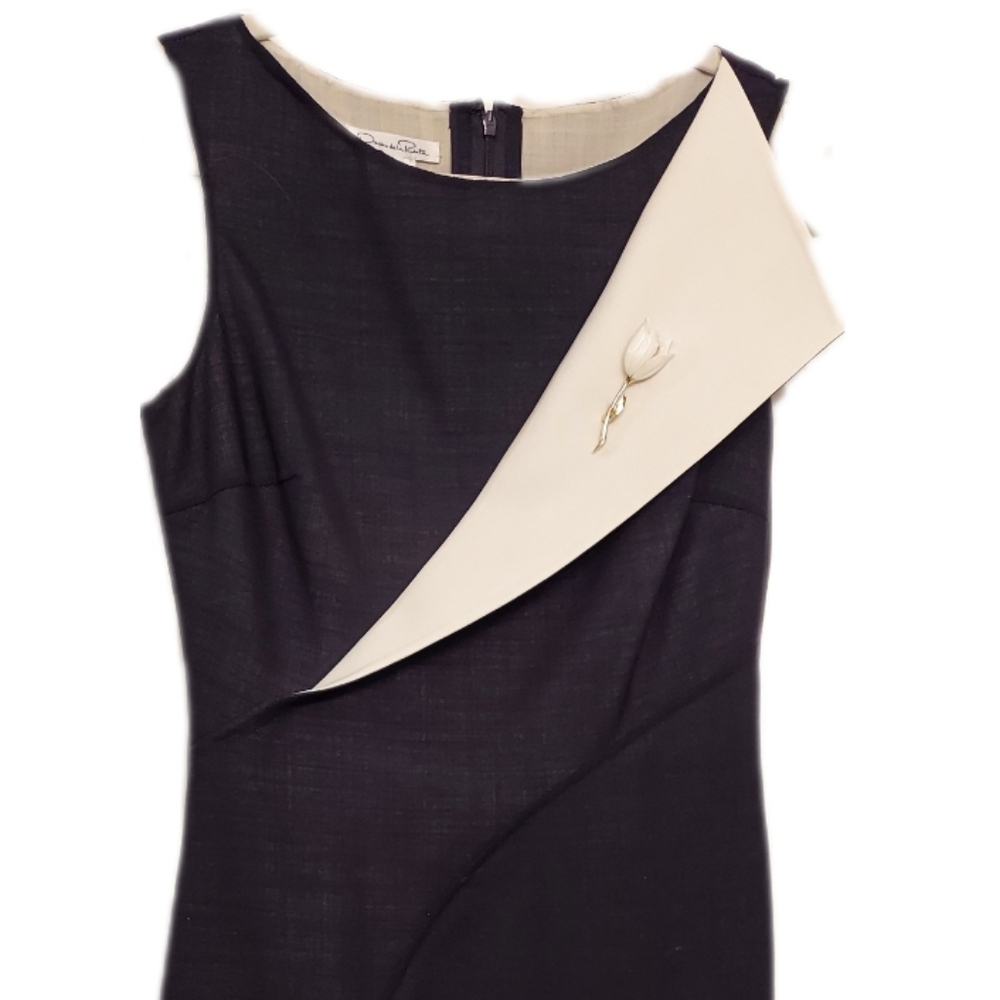 ●$3,000 OSCAR DE LA RENTA BLACK WHITE SILK WOOL RUNWAY DRESS US 6 - Picture 4 of 13